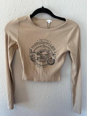 NWOT Garage Motorcycles Ribbed Cropped Long Sleeve Tan size XS